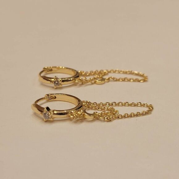 14k Gold Hoop Huggie Star Moon Earrings Hypoallergenic Lightweight - Picture 6 of 6